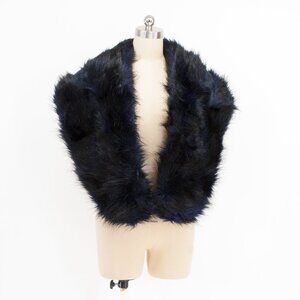 H&M Faux Fur Hooded Stole Wrap Autumn Collection 2013 Navy Black One Size NWT